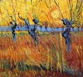 Pollard Willows et mise en soleil Sun Vincent van Gogh